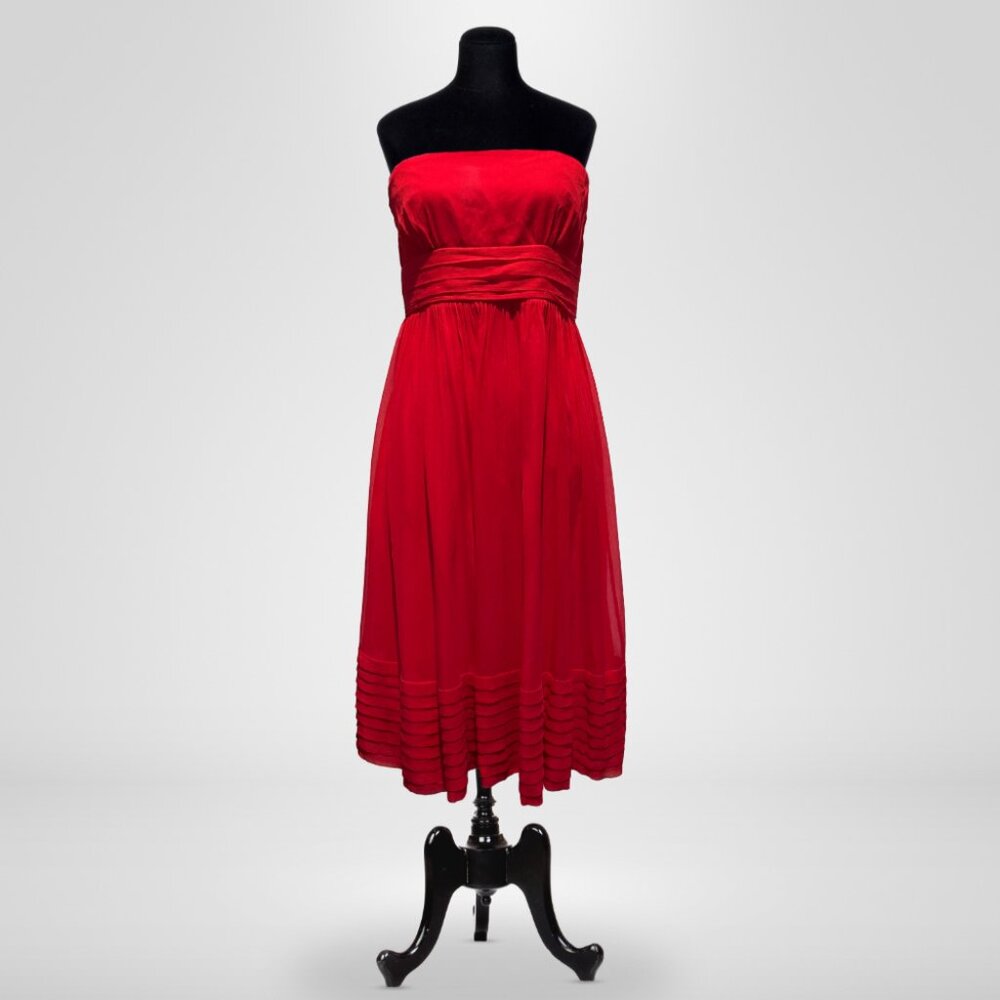 J. Crew Red Silk Strapless Cocktail Dress - Size 10, Elegant & Timeless